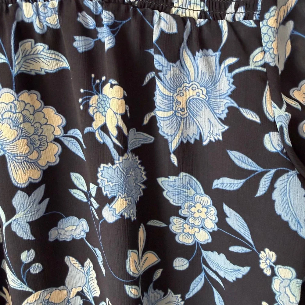J. Crew Floral Smocked Blouse M Blue Ruffle Mock Neck Cottagecore Lined Boho
